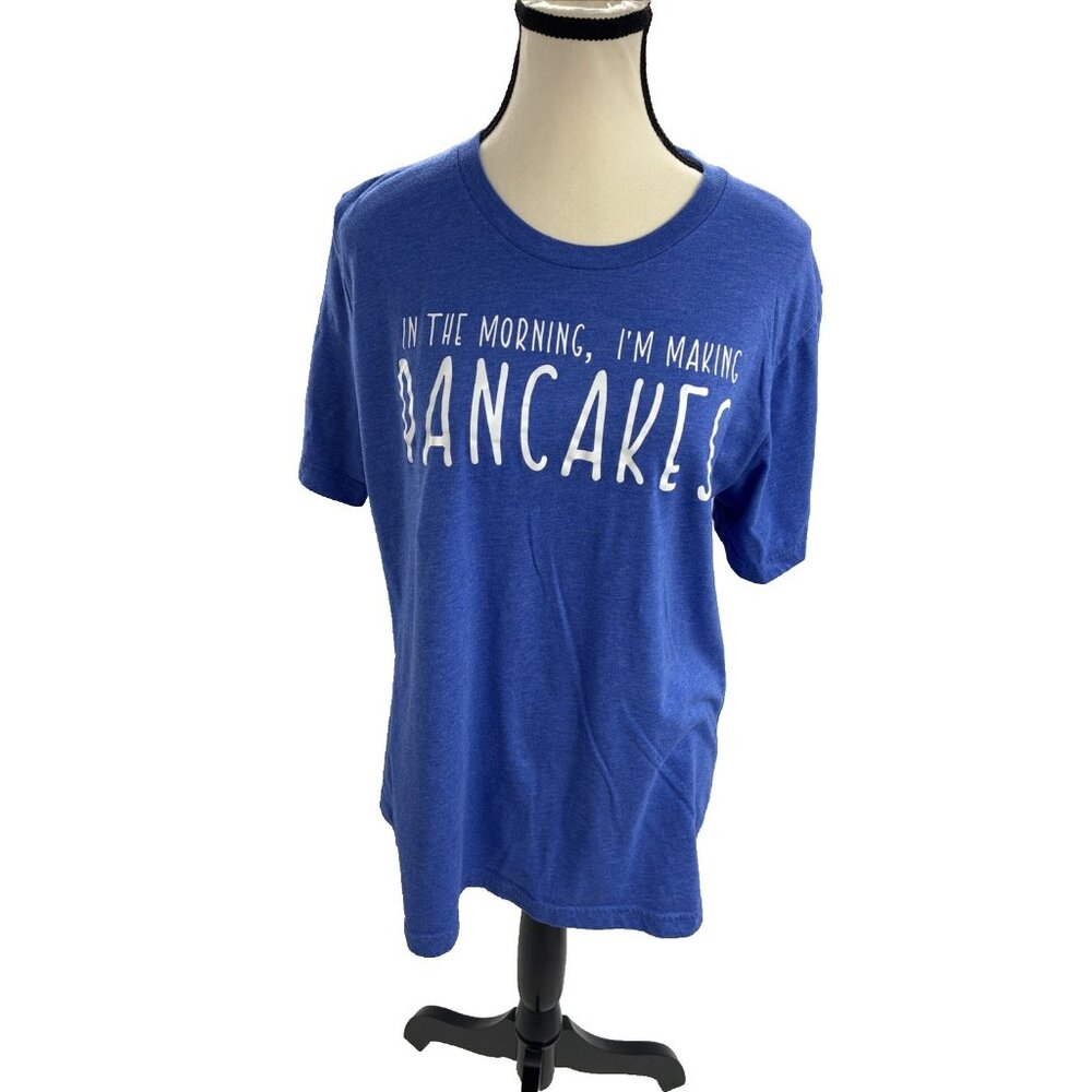 Bella Canvas Womens L Blue Graphic T Shirt Pancakes Funny Slogan Short Sleeve